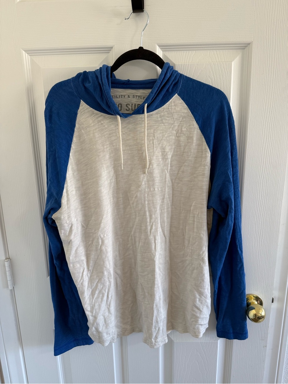 Mossimo Supply Co. Blue and White Raglan Hooded Long-Sleeve